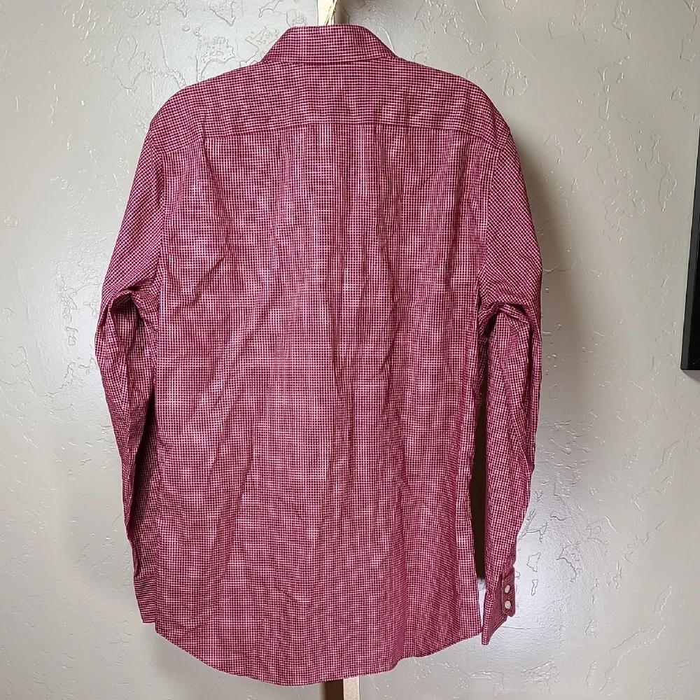 Banana Republic Red Non-iron Tailored Slim Fit Gingham Long Sleeve Shirt Large